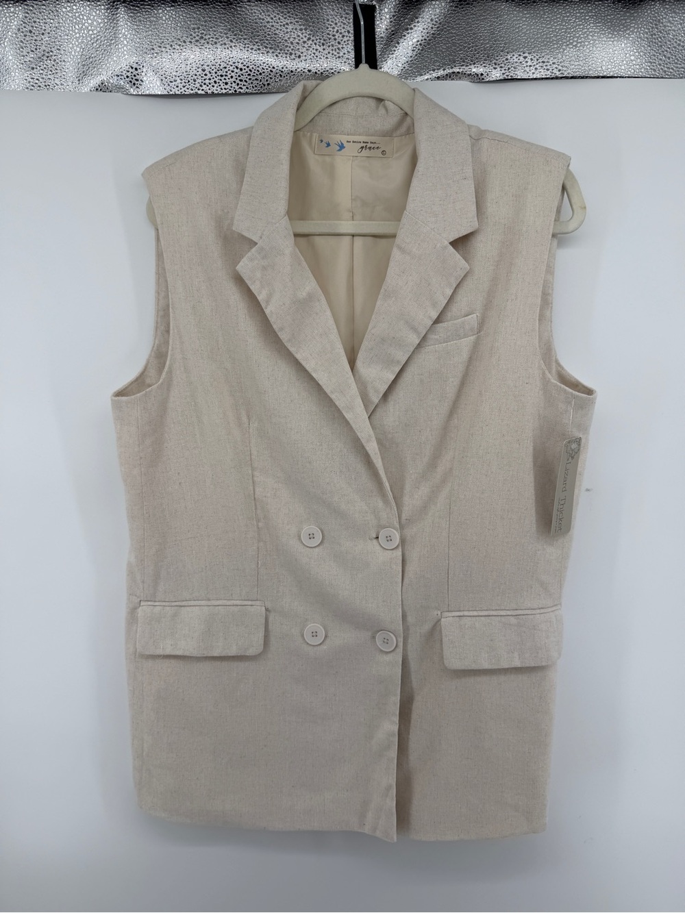 Lizard‎ Thicket Coastal Grandmacore Double-Breasted Sleeveless Vest Beige SzL